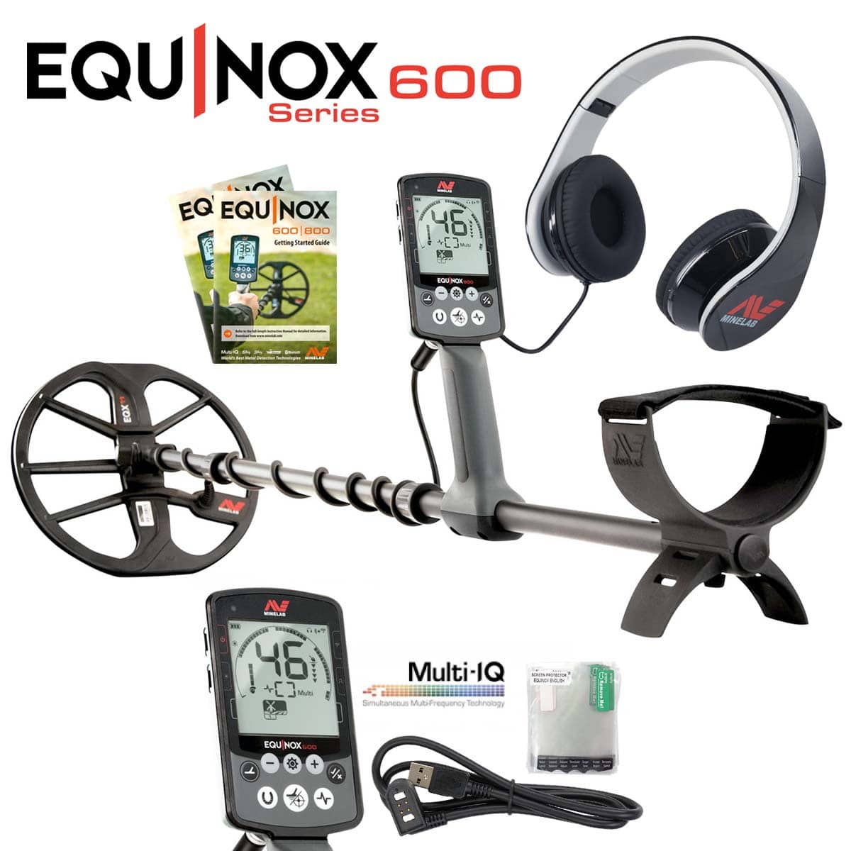Minelab Equinox 600 multi frecuencia detector de metales kit completo 